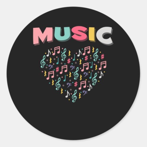 Music Love Colorful Treble Clef Musical Note Heart Classic Round Sticker