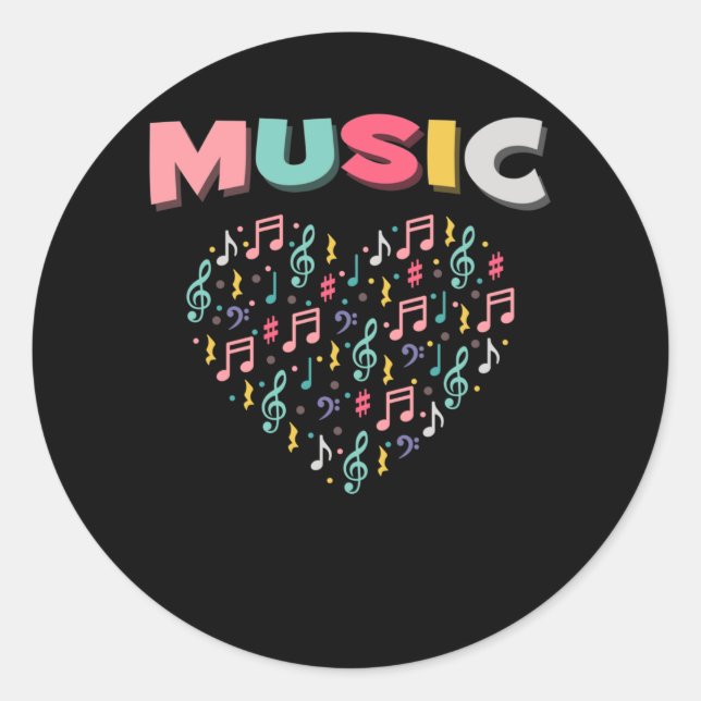 Music Love Colorful Treble Clef Musical Note Heart Classic Round Sticker (Front)