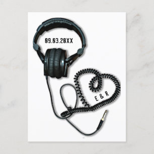 Music=Love Headphones Heart Save The Date Postcard