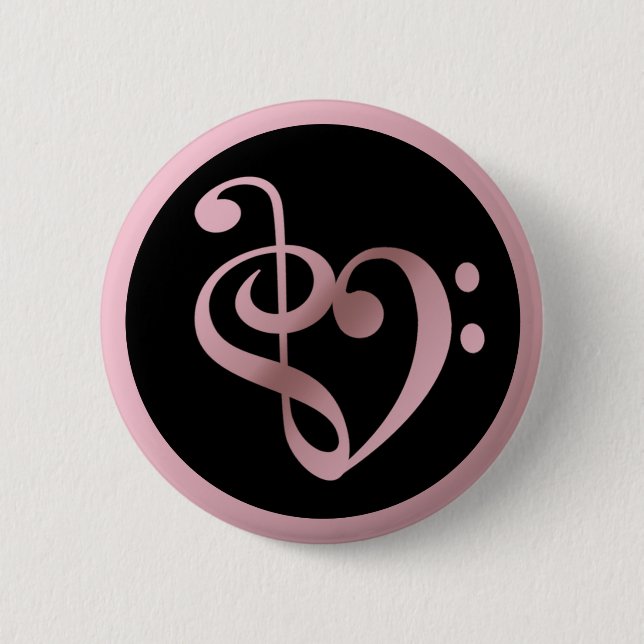 Music Love Heart Symbol Clef Notes in Rose Gold Pinback Button (Front)