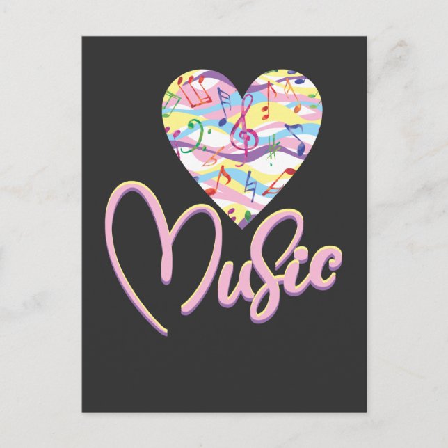Music Love Heart Treble Clef Musical Instrument Postcard (Front)
