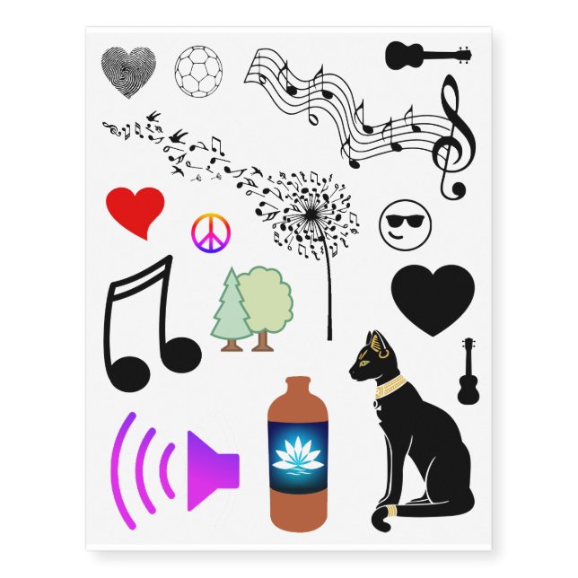 music love peace heart cat kombucha temp tattoos (Front)