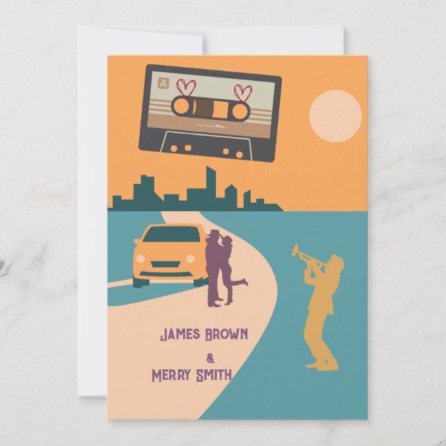Music Love Songs Cassette Orange City Wedding Invitation (Front)