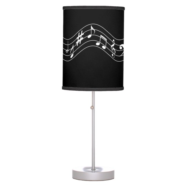 Music Love, Treble staff black and white Table Lamp (Front)