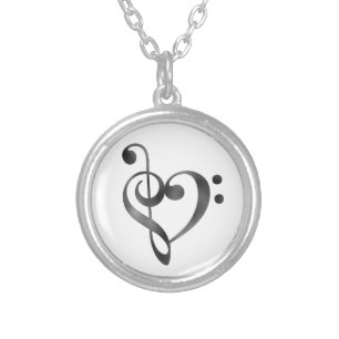Music lover Bass Clef Treble Clef Heart Necklace