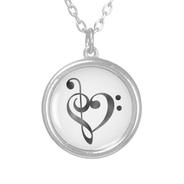 Music lover Bass Clef Treble Clef Heart Necklace (Front)