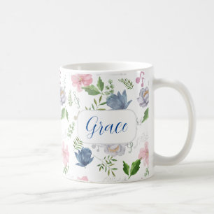 Music Lover Blue Pink Elegant Floral Watercolor Co Coffee Mug