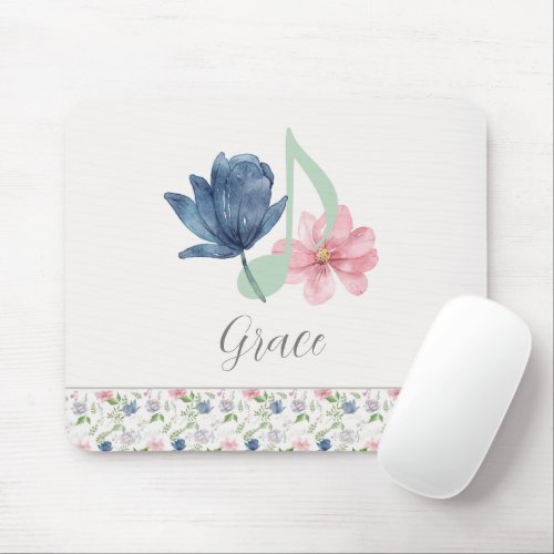 Music Lover Blue Pink Elegant Floral Watercolor Mo Mouse Pad