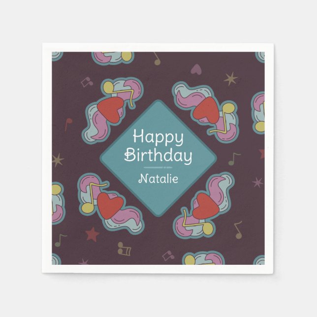 Music Lover Doodles Theme Birthday Party Teal Napkins (Front)