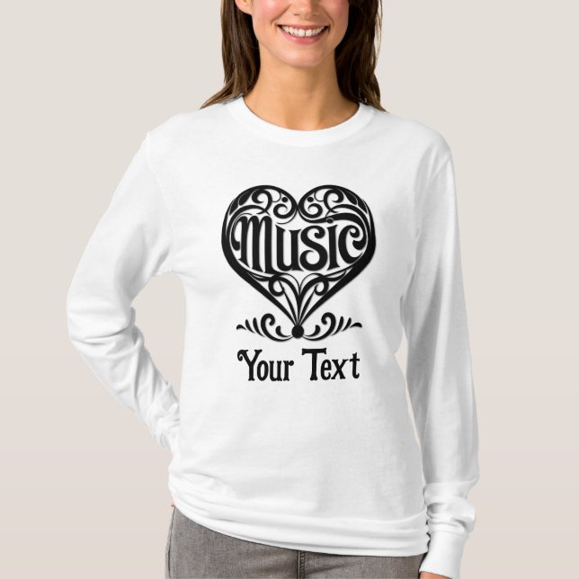 Music Lover Elegant Scrolled Heart Personalized T-Shirt (Front)