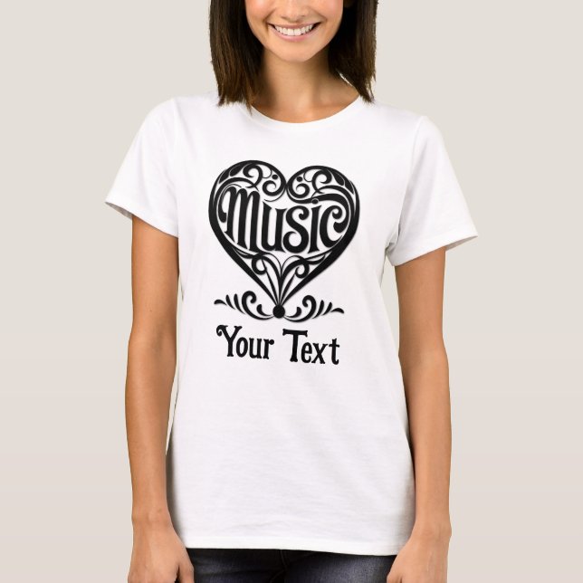 Music Lover Elegant Scrolled Heart Personalized T-Shirt (Front)