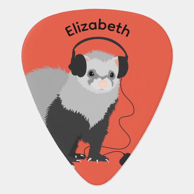 Music Lover Ferret Name Guitar Pick (Front)
