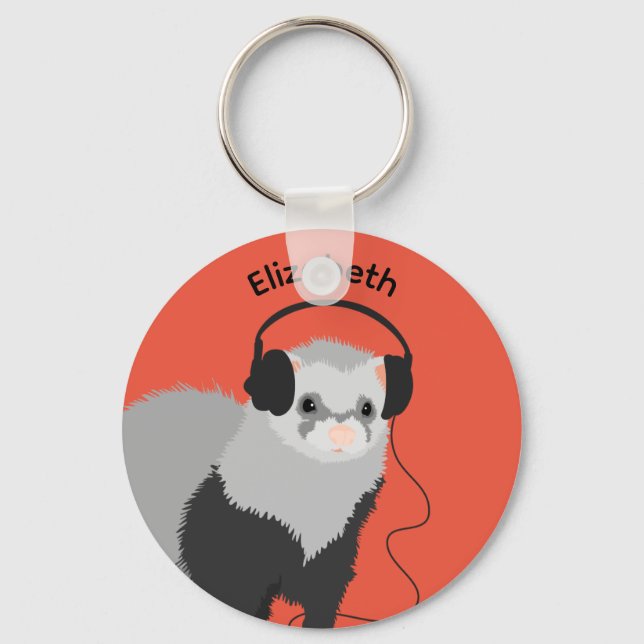 Music Lover Ferret Name Keychain (Front)