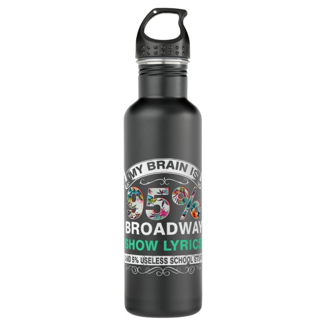 Music Lover Gifts 2My Brain is 95 Broadway Funny 2 Stainless Steel Water Bottle (Front)