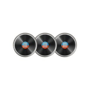 Music Lover Golf Dad Monogram Retro Vinyl Record Ball Marker
