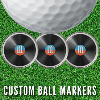 Music Lover Golf Dad Monogram Retro Vinyl Record Ball Marker