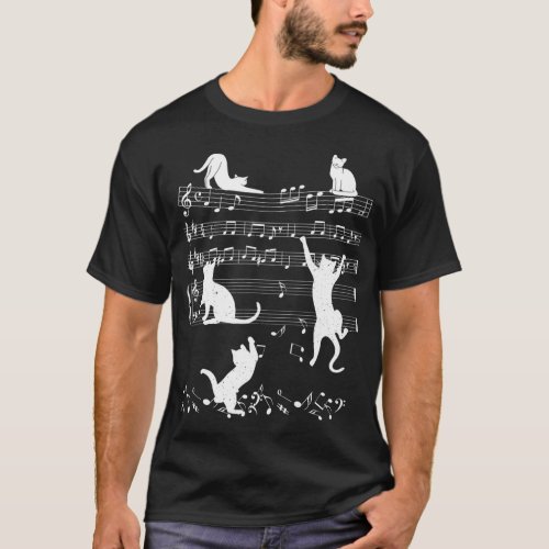 Music Lover Piano Cat Playing On Musical Notes Mus T_Shirt