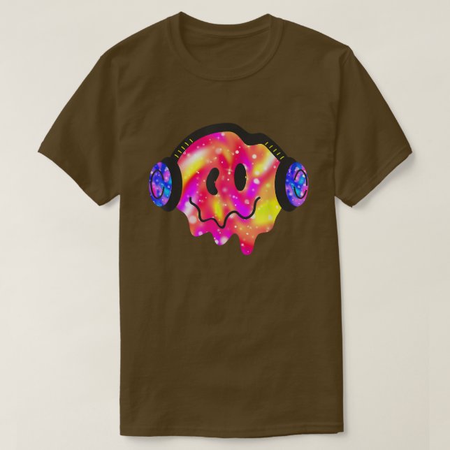 Music Lover Smiling Face Costume Happy Cute Headph T-Shirt (Design Front)