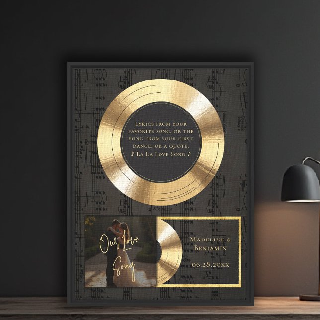 Music Lover Wedding Anniversary Gold LP Photo Canvas Print (wedding gift newlywed anniversary valentine couple gold record special song vinyl lp music lover)