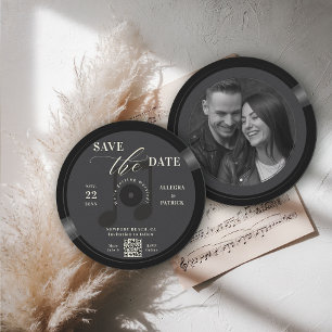 Music Lover Wedding Save the Date Vintage Black QR