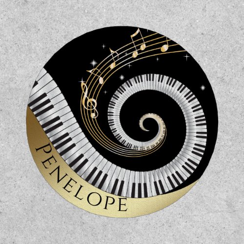 Music Lover YOUR NAME Gold Fantasy Piano Swirl Patch