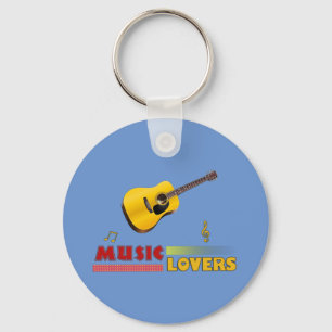 Music Lovers Acoustic Guitar Word Art Keychain