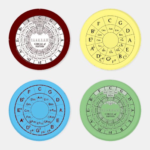 Music Lovers Circle of Fifths Four Colors Coaster Set