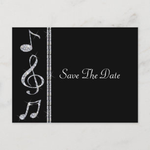 Music Lovers Diamond Shimmer On Black Wedding Announcement Postcard