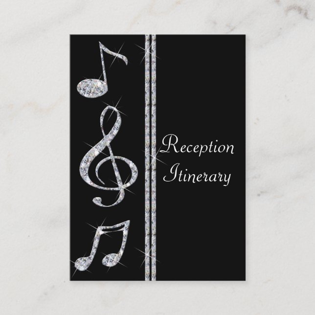 Music Lovers Diamond Shimmer On Black Wedding Enclosure Card (Front)