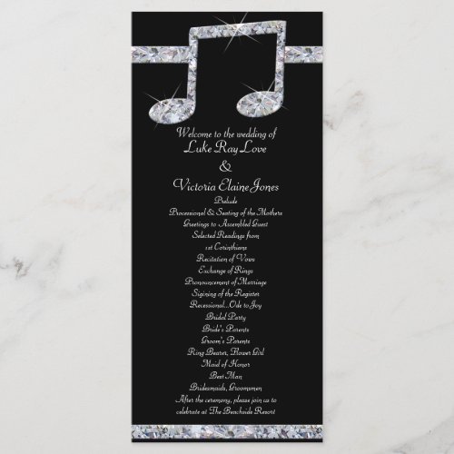 Music Lovers Diamond Shimmer On Black Wedding Program