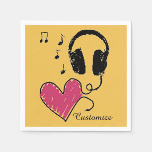 Music Lovers Heart Headphones Napkins