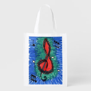 Music lovers musical notation design red blue grocery bag