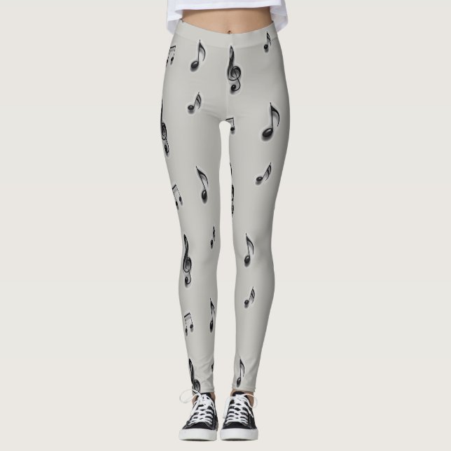 Music Lovers Musical Note Black and Gray Leggings (Front)