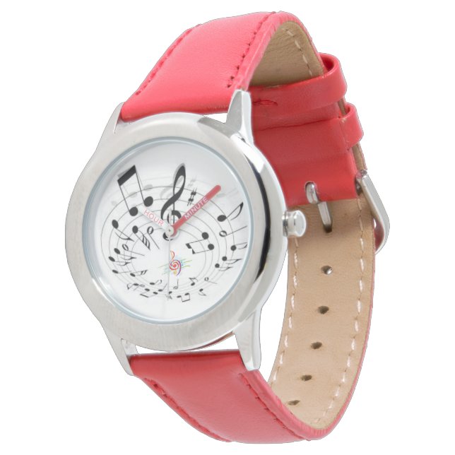MUSIC LOVERS RED LEATHER WATCH FOR GIRLS (Angled)