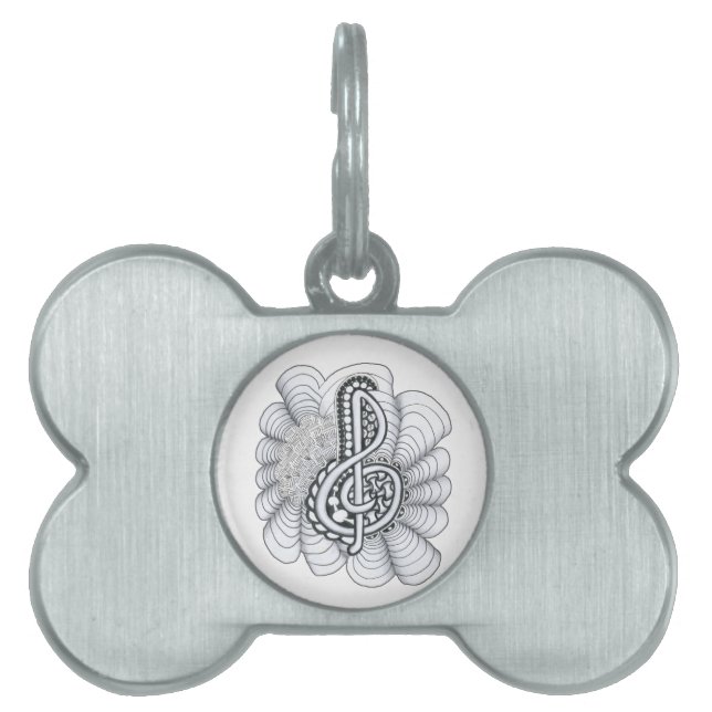 Music Lovers Treble Clef Design Pet Name Tag (Front)