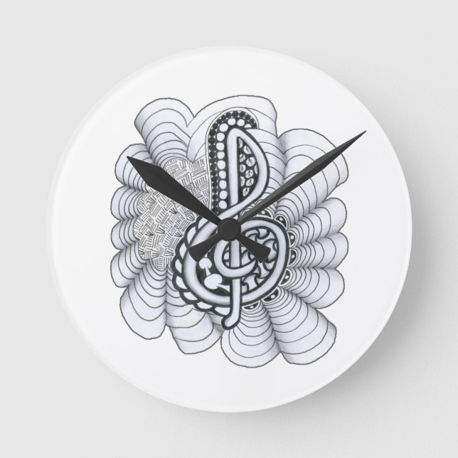 Music Lovers Treble Clef Design Round Clock (Front)