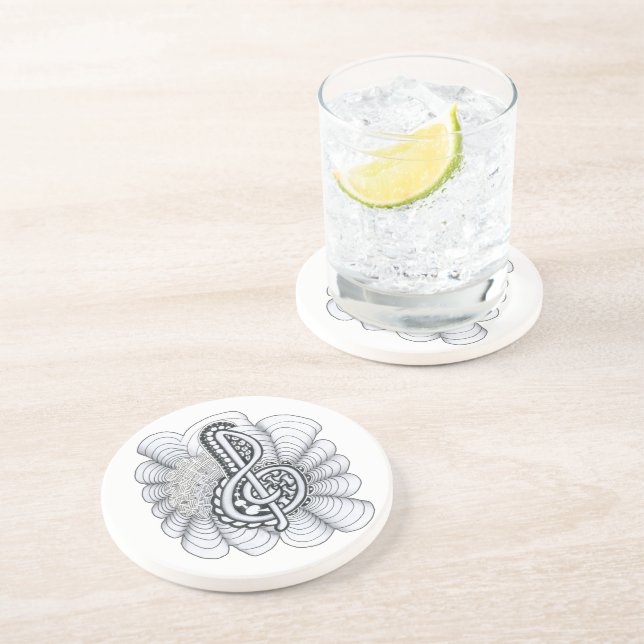 Music Lovers Treble Clef Design Sandstone Coaster (Side)