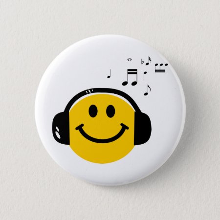 Music Loving Happy Face With Headphones Button