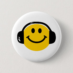 Music Loving Happy Face with Headphones Button