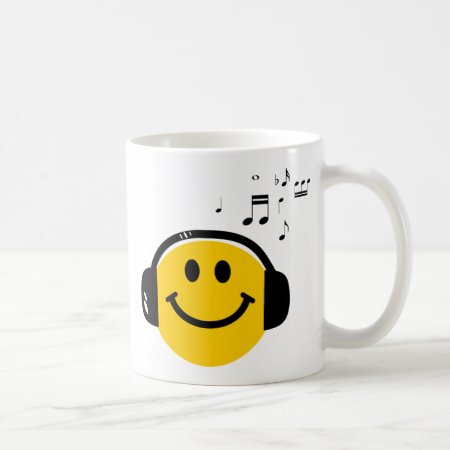Music Loving Happy Face With Headphones Coffee Mug