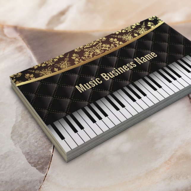 Music Luxury Diamond Pattern Piano Lessons Business Card