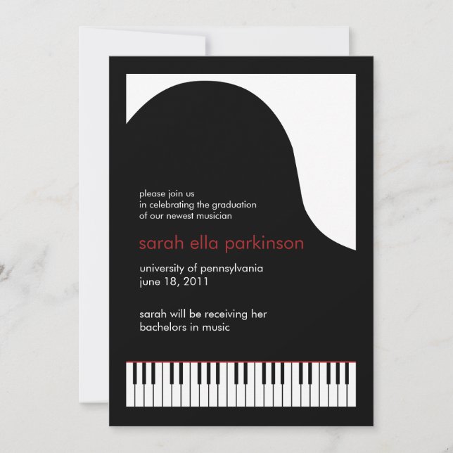 Music Major Grand Piano Graduation Announcement (Front)