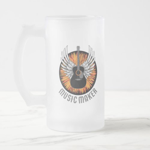 Music Maker guitar player Frosted Glass Beer Mug