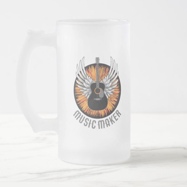 Music Maker (guitar player) Frosted Glass Beer Mug (Left)
