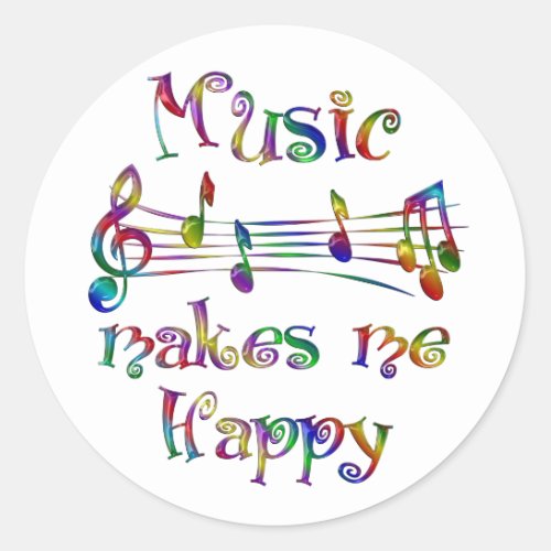 Music Makes Me Happy Classic Round Sticker