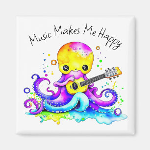Music Makes Me Happy Octopus Playing Guitar Magnet