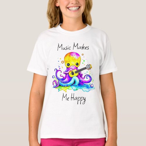 Music Makes Me Happy  Octopus Playing Guitar T_Shirt