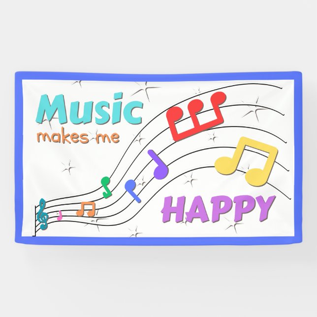 Music Makes Me Happy Rainbow Notes Banner (Horizontal)
