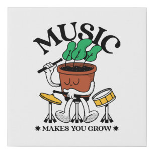 Music Makes You Grow Plant Drummer Faux Canvas Print