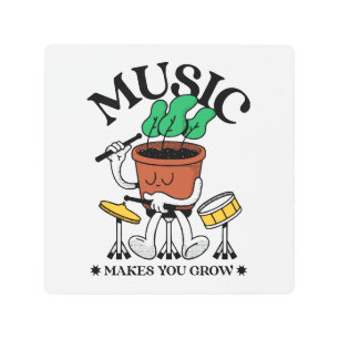 Music Makes You Grow Plant Drummer Metal Print